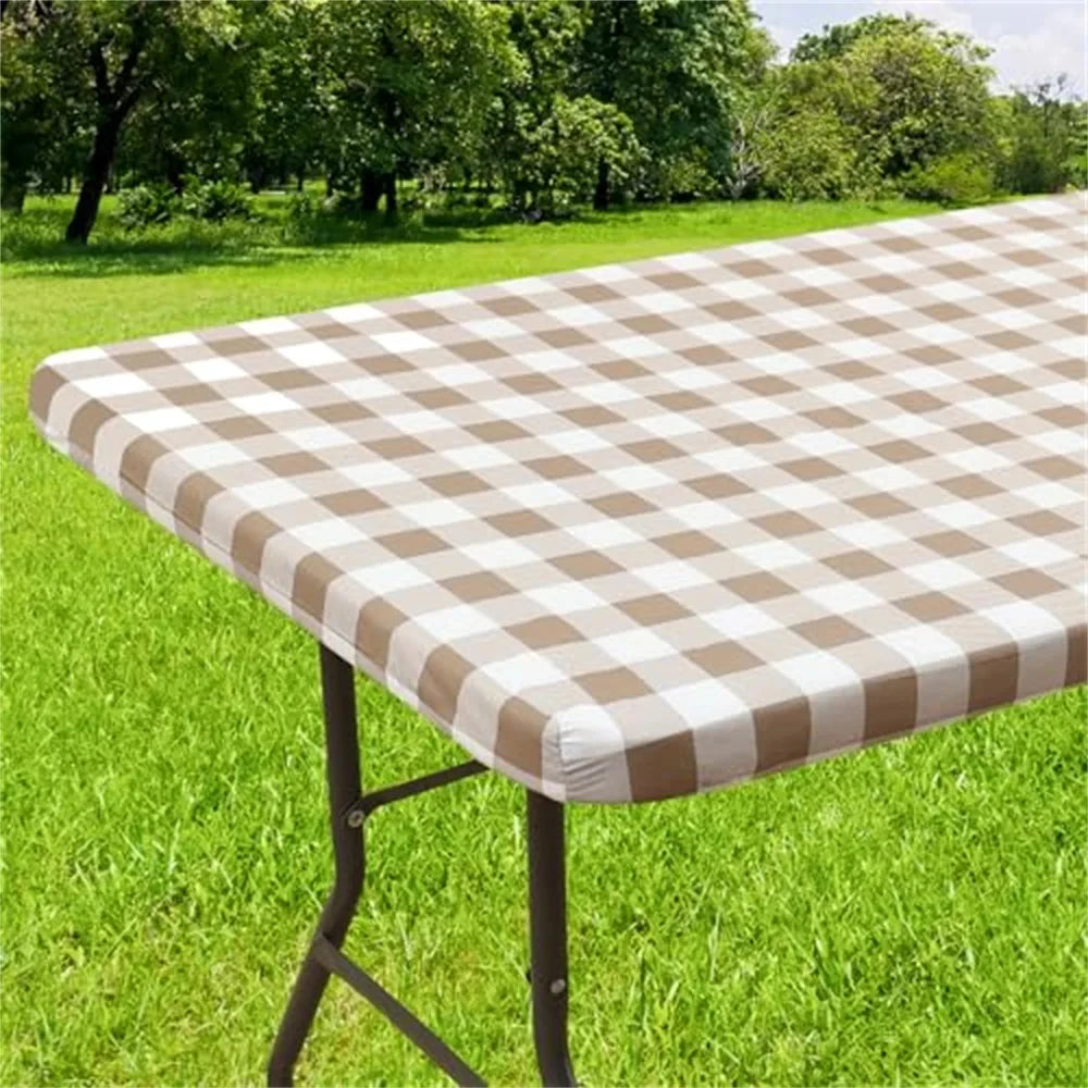 Kitinjoy Rectangle Table Cover Elastic Waterproof Table Cover Fitted Vinyl Tablecloth For Home Party Camping Table Cloth Outdoor
