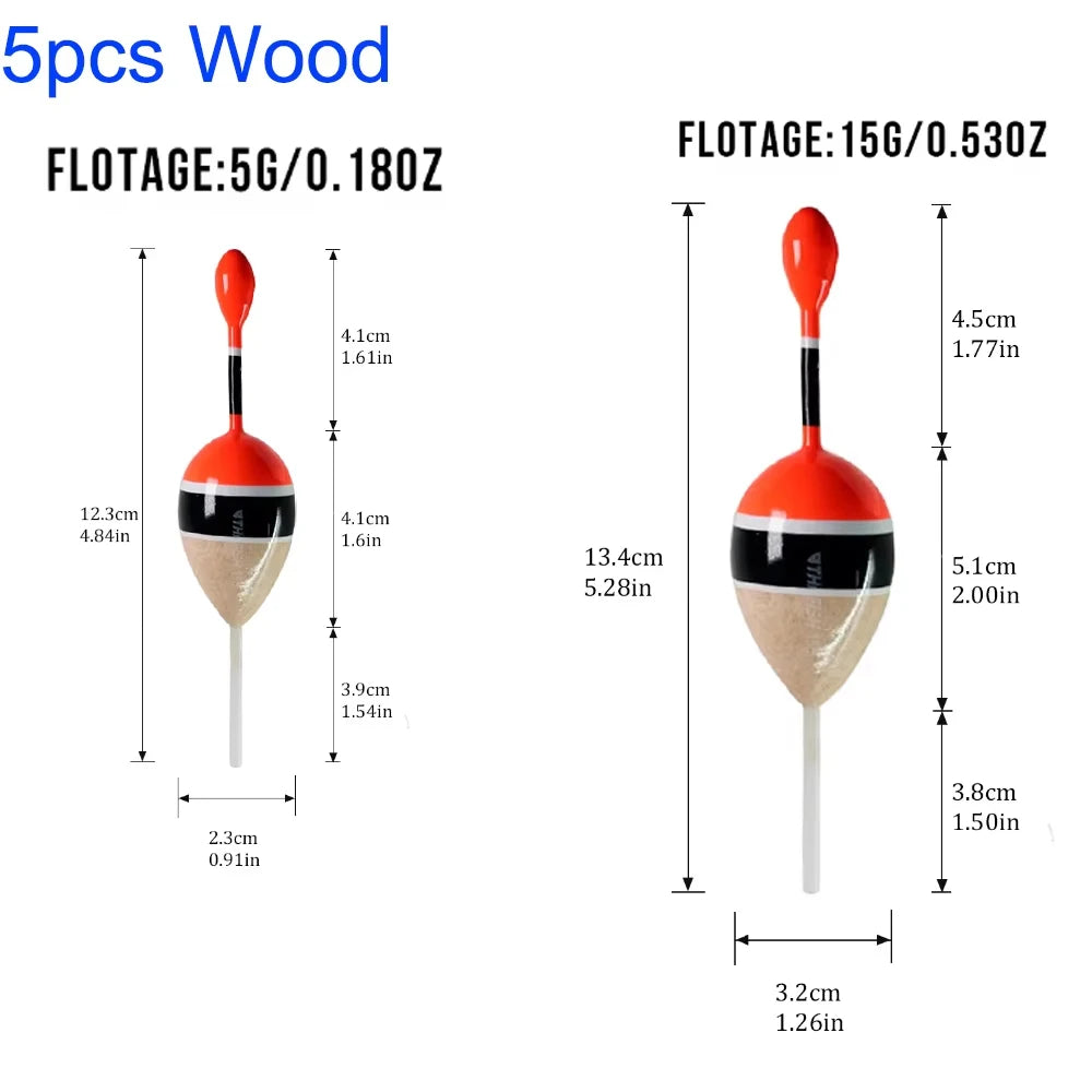 5pcs Fishing Float Slip Bobbers Balsa Wood Fishing Buoys 5g 15g Floatage Freshwater Sea Fishing Floats Bobber For Carp