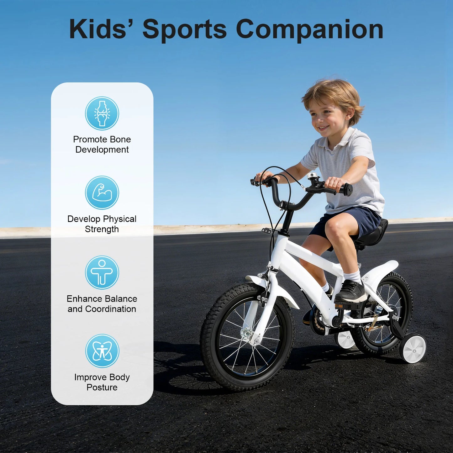 14 Inch Kids Bike w/ Training Wheels, Adjustable Seat Height Dual Brakes Children's Bicycle Kids Learning Bicycle for Boys Girls
