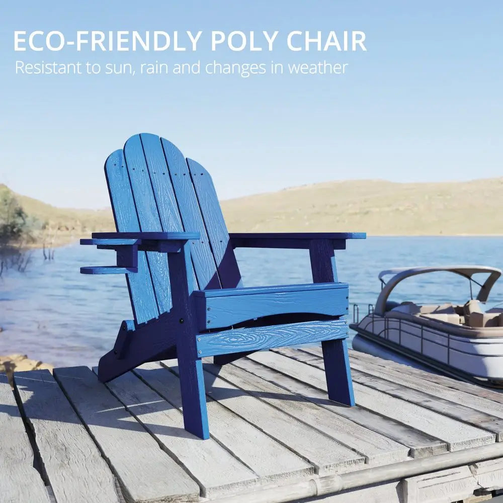Folding Adirondack Chair Set of 4, HDPS Weather Resistant Outdoor Patio Chair for Balcony Garden, 350lbs Heavy Duty, OneStep No