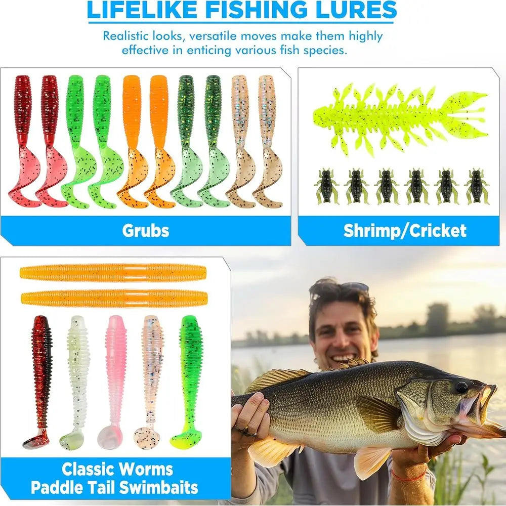 137-Piece Fishing Tackle Set with Lures, Hooks, Weights, and More - Ideal Bass Freshwater Fishing Gift for Men