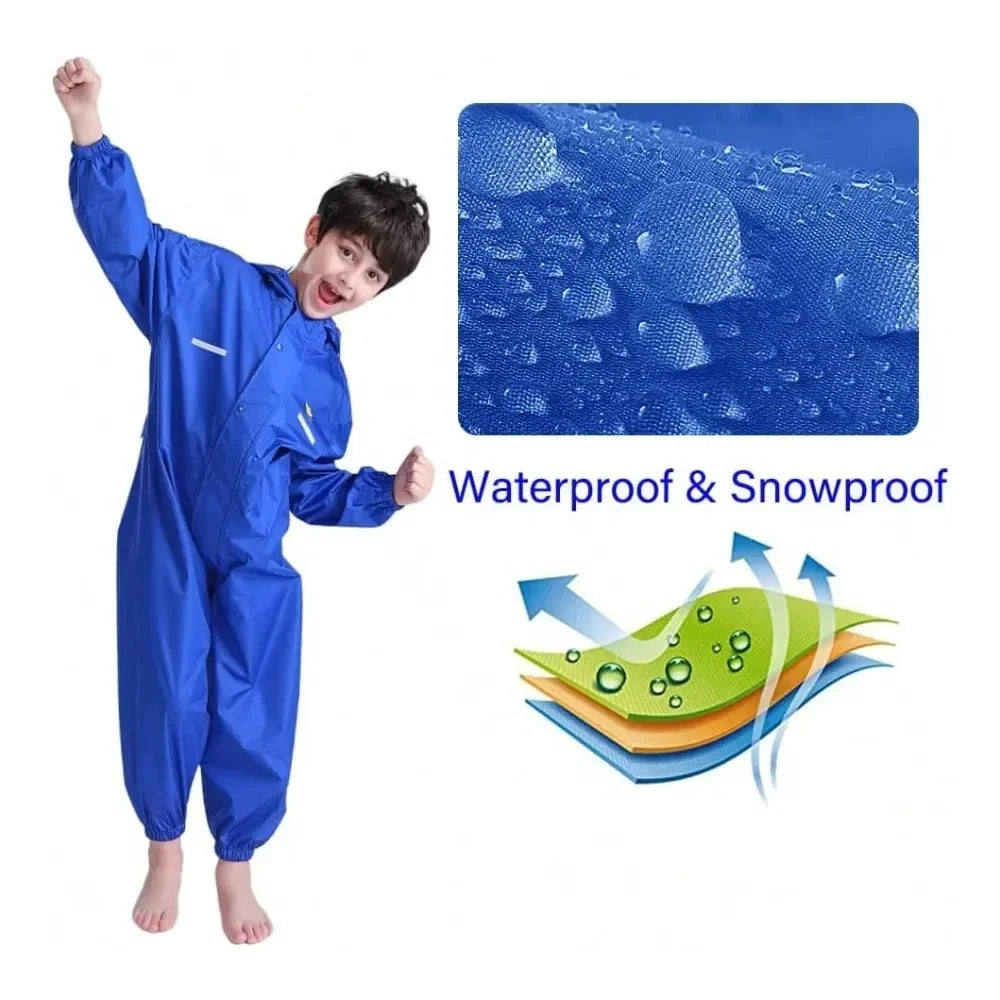 JiAmy Toddler One Piece Rain Suit Rain Poncho Waterproof Muddy Buddy Rain Jacket Full Body Raincoat