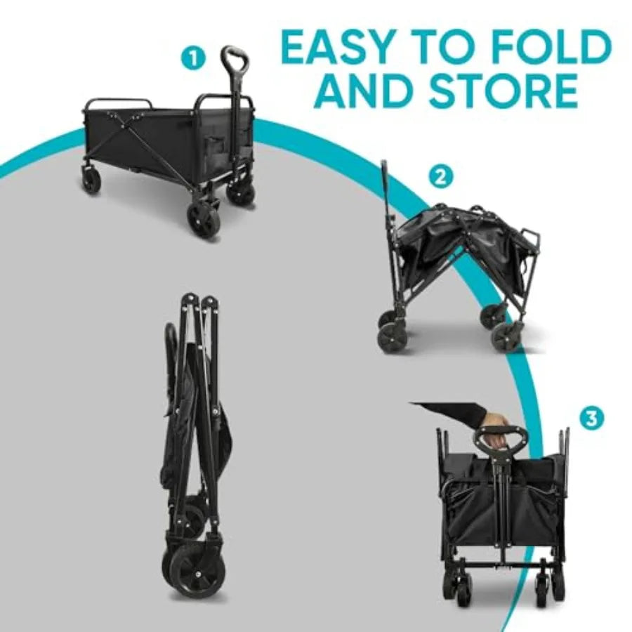 Collapsible Foldable Wagon Beach Cart Large Capacity Heavy Duty Folding Wagon Portable for Outdoor Sports Shopping Camping Blac