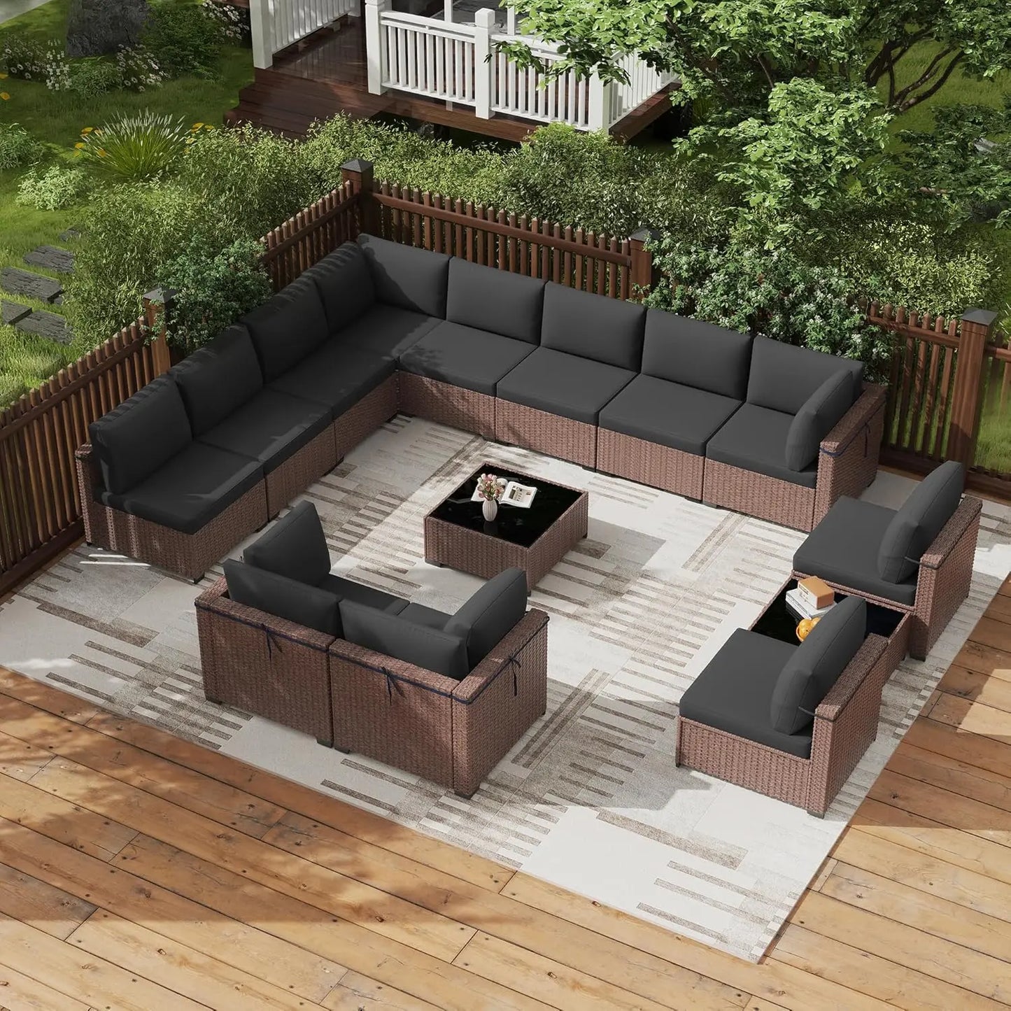 -Piece PE Rattan Outdoor Sectional Sofa, All-Weather Wicker Patio Conversation Set with Cushions & Coffee Table Gar