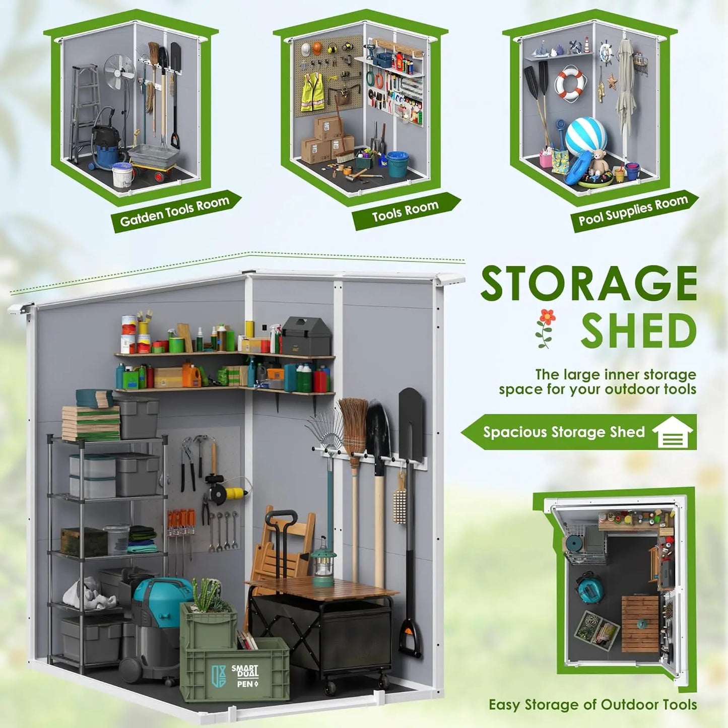 Outdoor Storage Shed, 5 x 4 FT Resin Shed with Floor and Lockable Door, Plastic Garden Tool Outside Sheds for Patio, Customized