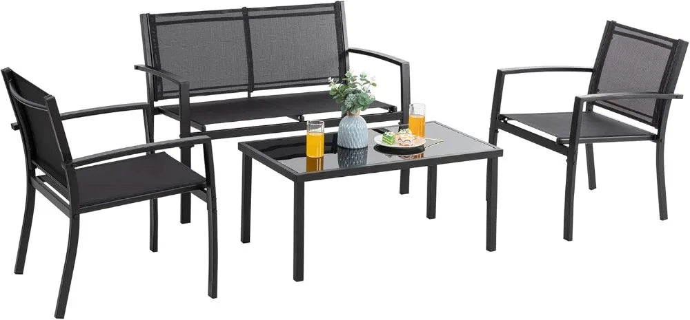 Outdoor Patio Furniture Set With Glass Coffee Table