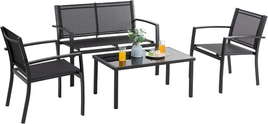 Outdoor Patio Furniture Set With Glass Coffee Table
