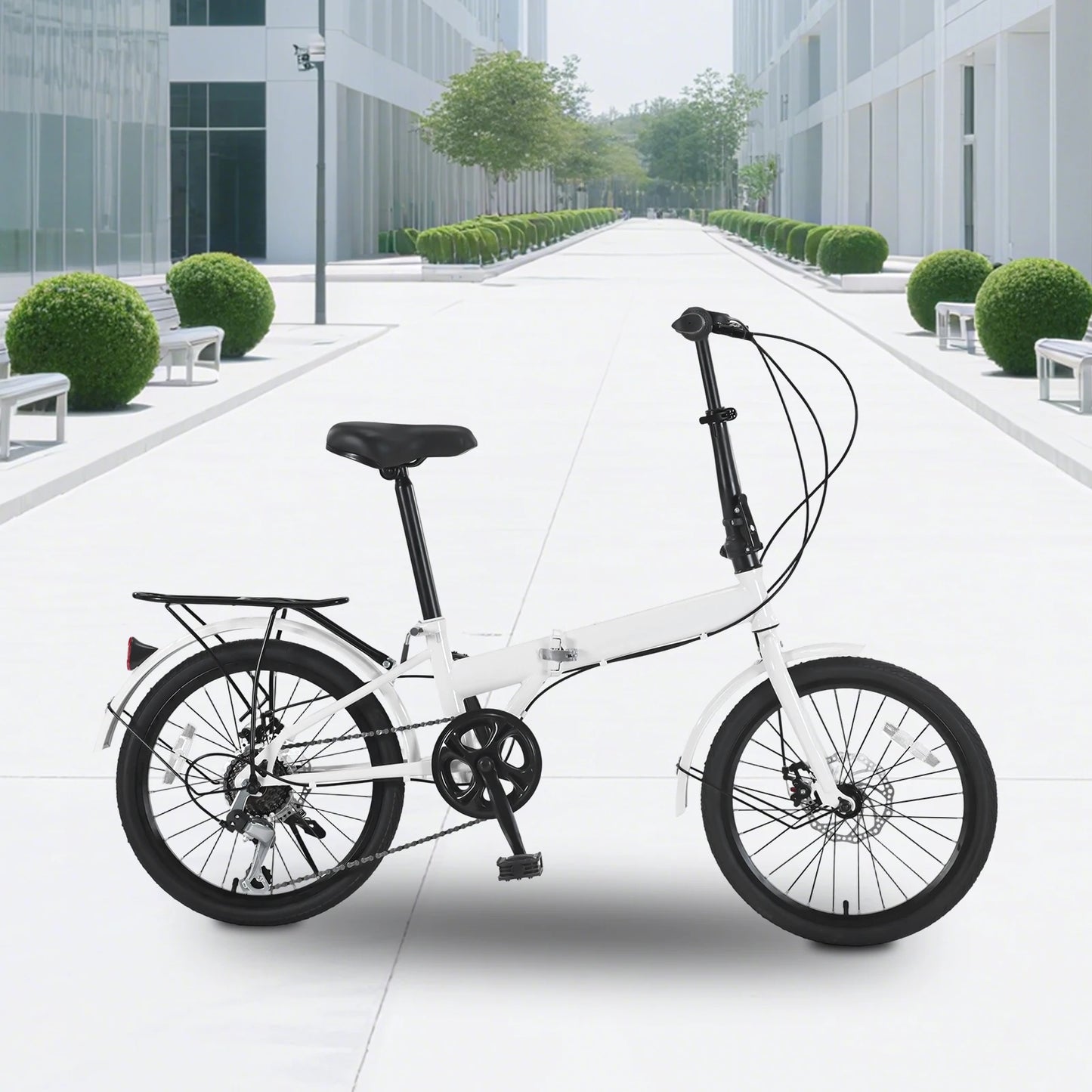 20’’ Foldable Bicycle Mountain Bike with 7 Speed Gears Wheels Easy Folding City Bicycle Adjustable Height for Exercising