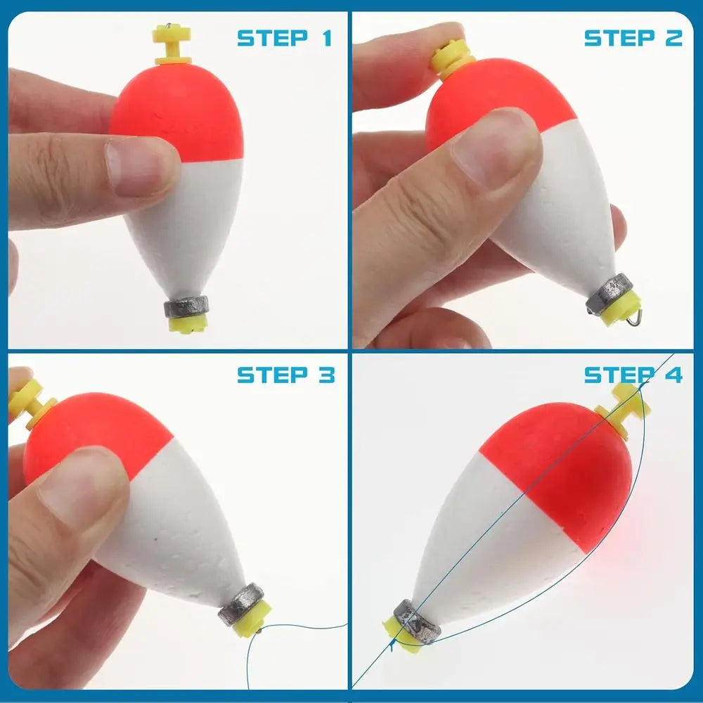Set of Assorted Push-Button Snap-On Foam Fishing Bobbers with Weights