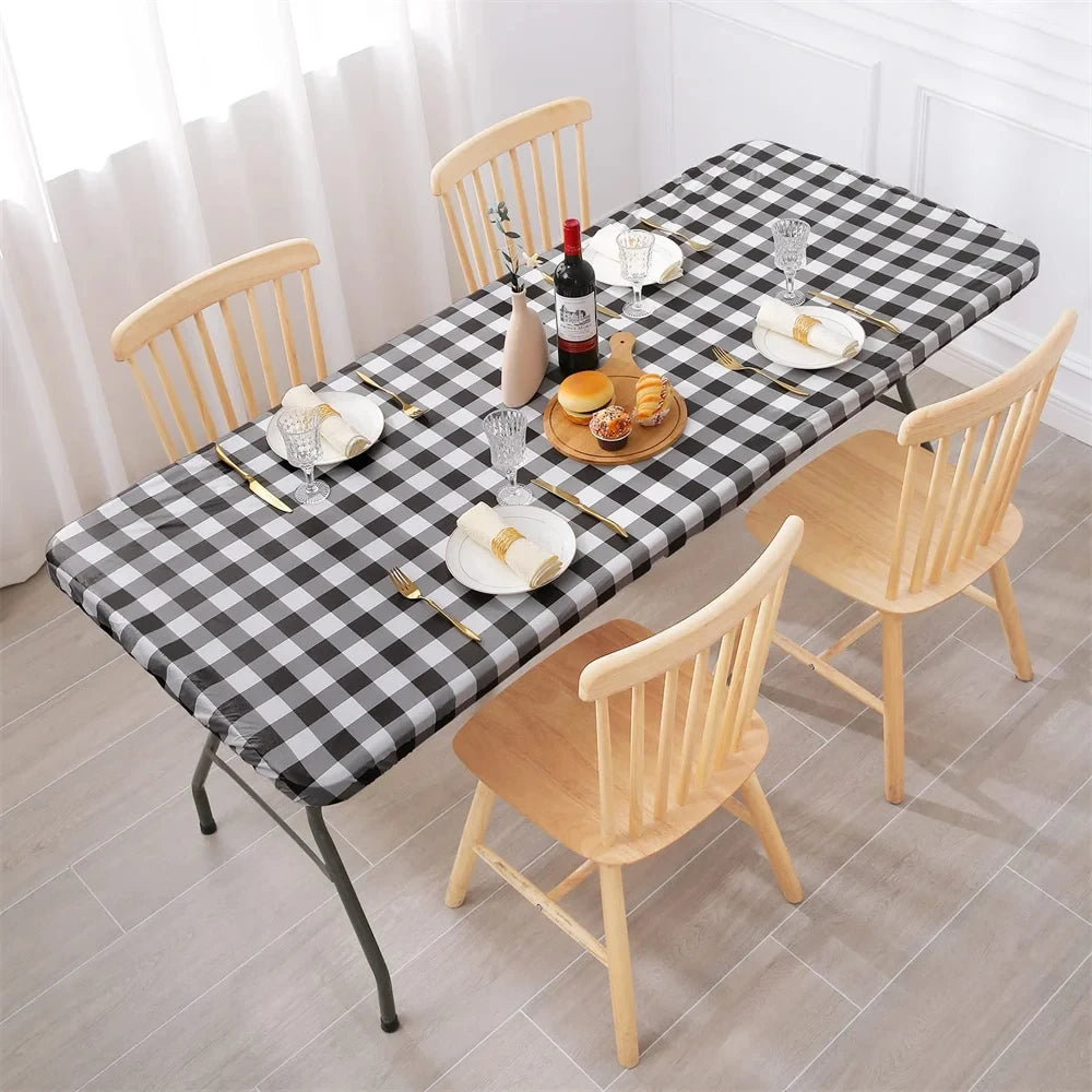 Kitinjoy Rectangle Table Cover Elastic Waterproof Table Cover Fitted Vinyl Tablecloth For Home Party Camping Table Cloth Outdoor