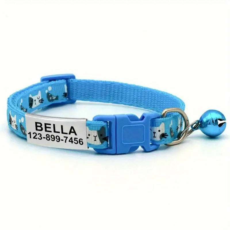 Personalized Cat Collar with Bell Buckle Customized Nametag Puppy Kitten Necklace Free Engraved name ID tag Nameplate