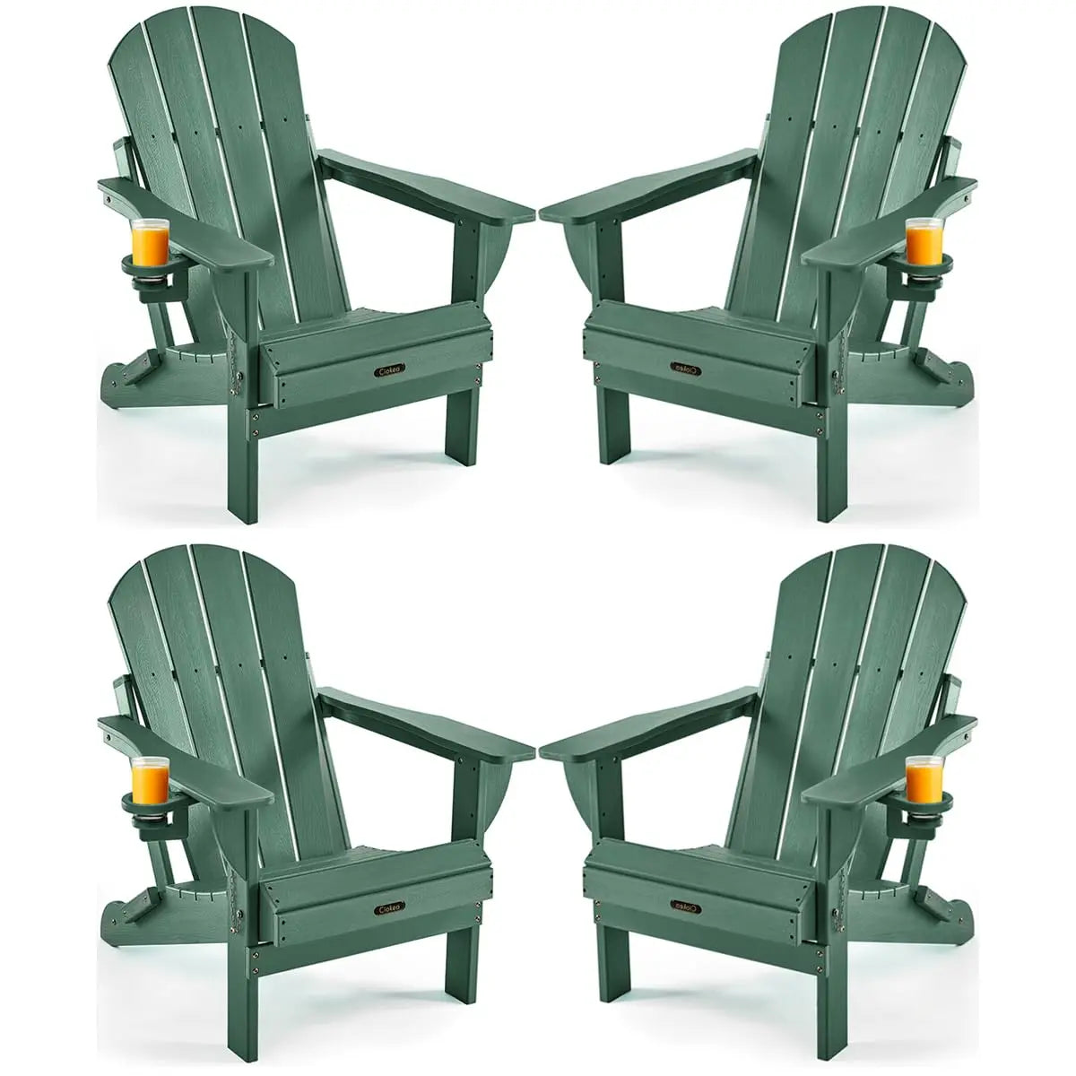 Weather Resistant Folding Adirondack Chair 4 Pack Plastic Fire Pit Lawn Chair with Cup Holder for Outdoor Patio, Custom