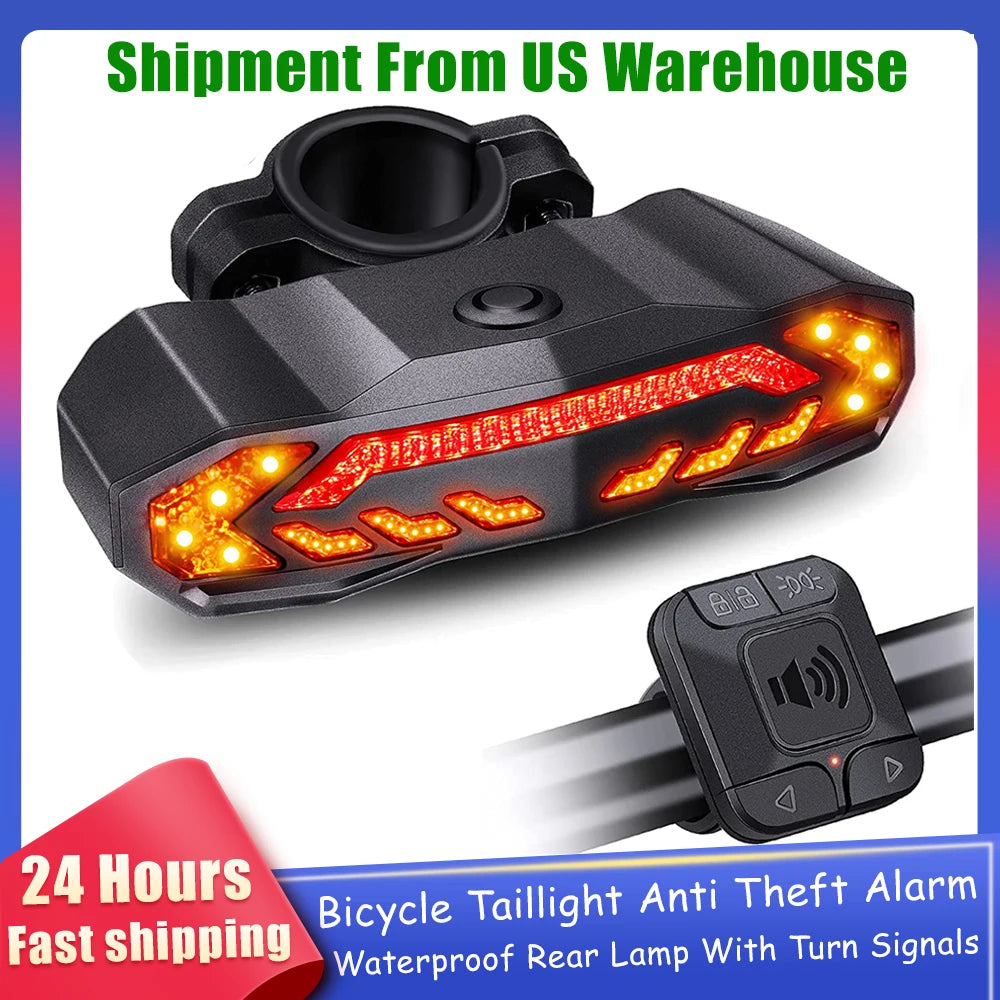 Smart Bike Taillight Bike Anti Theft Alarm Horn With Remote Rechargeable Waterproof Bicycle Rear Lamp With Turn Signals