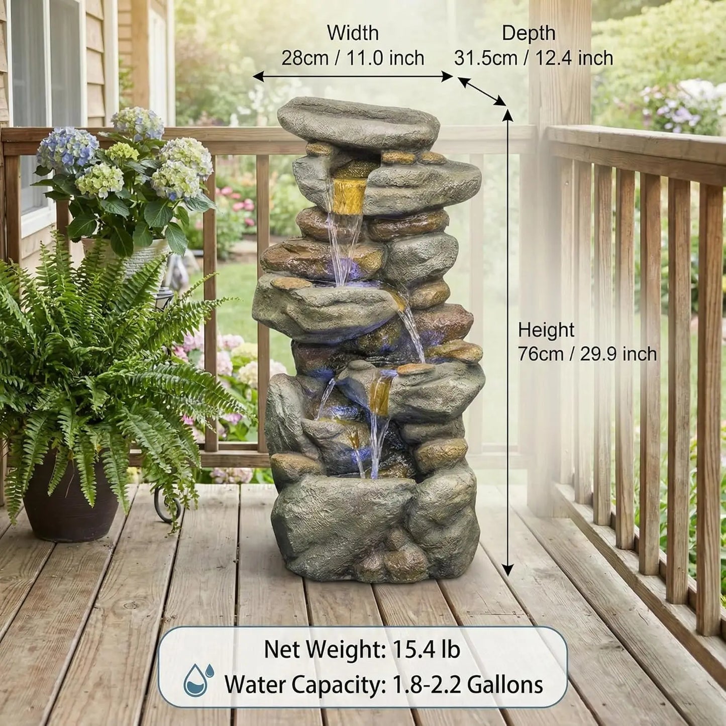 Outdoor Water Fountain Large - Stone Fountains with LED Light for Patio Yard Garden Backyard Decking Outdoor or Entryway Decor 3