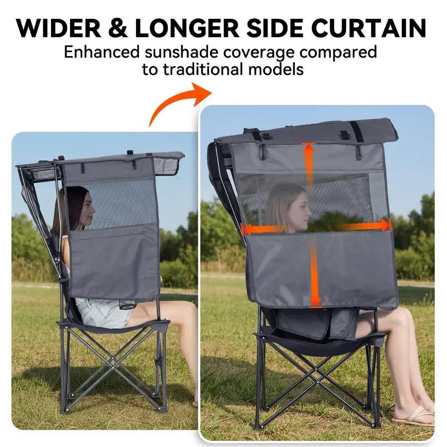 Chair with Canopy Shade Folding Beach Chair with UPF 50 Sun Shade, Cup Holder, Side Pocket, Portable Sports Chair for Adults Su