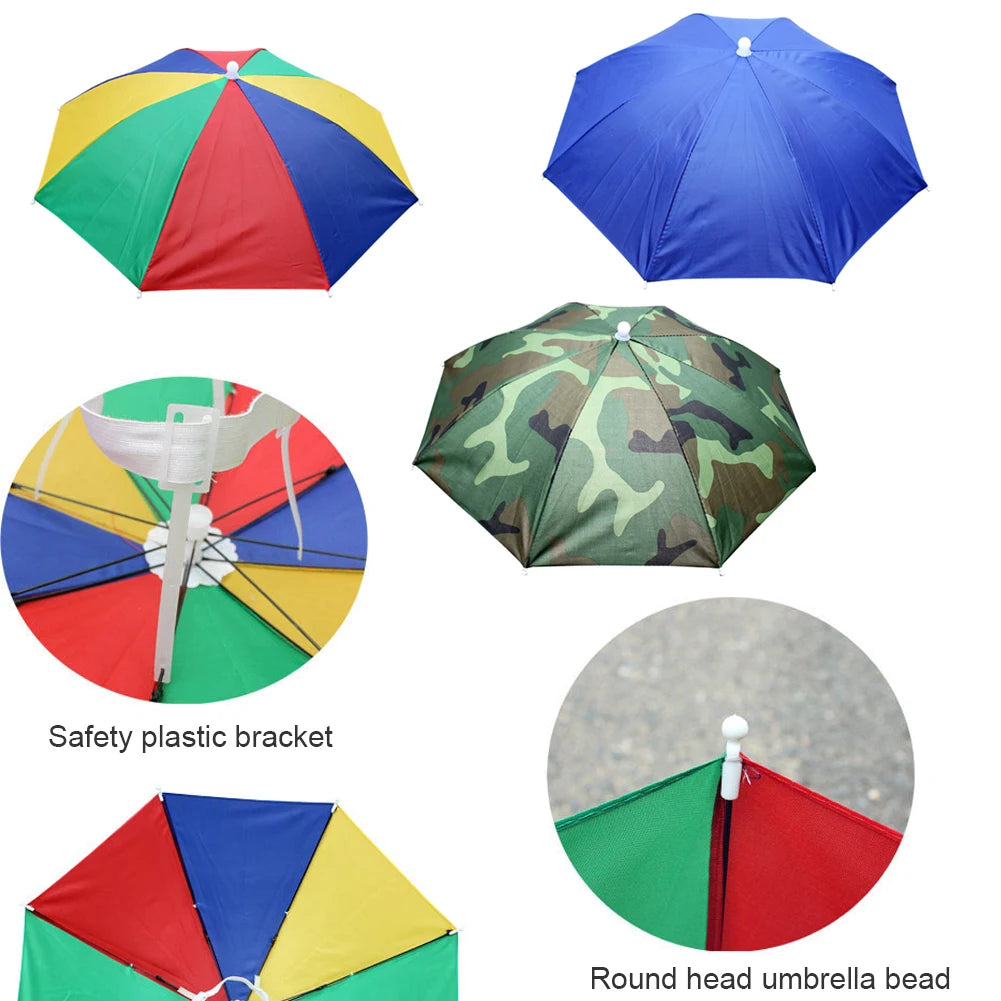 55/69/77/95cm Outdoor Fishing Caps Rain Umbrella Hat Foldable Fishing Sunshade Headwear Cap Waterproof Camping Beach Fishing Hat