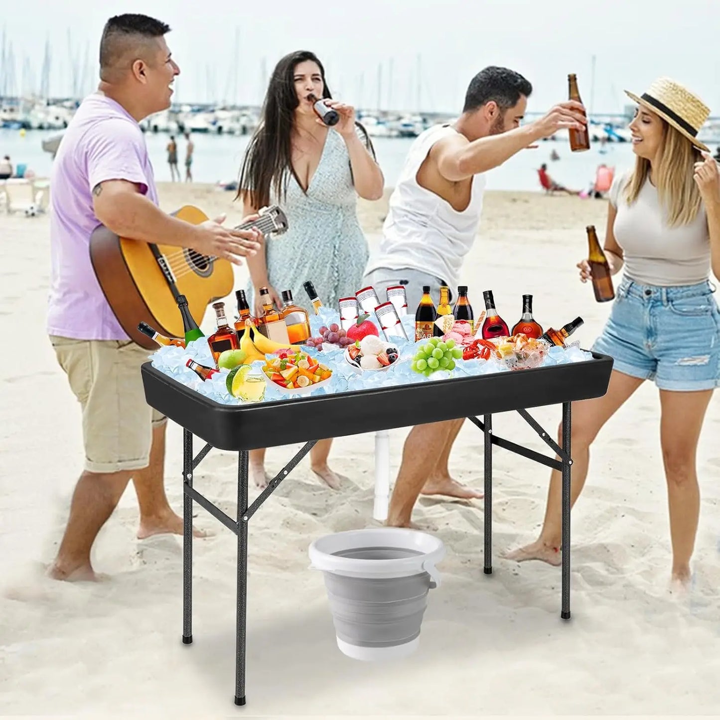 Folding Ice Cooler Table With Skirt And Drain Hose