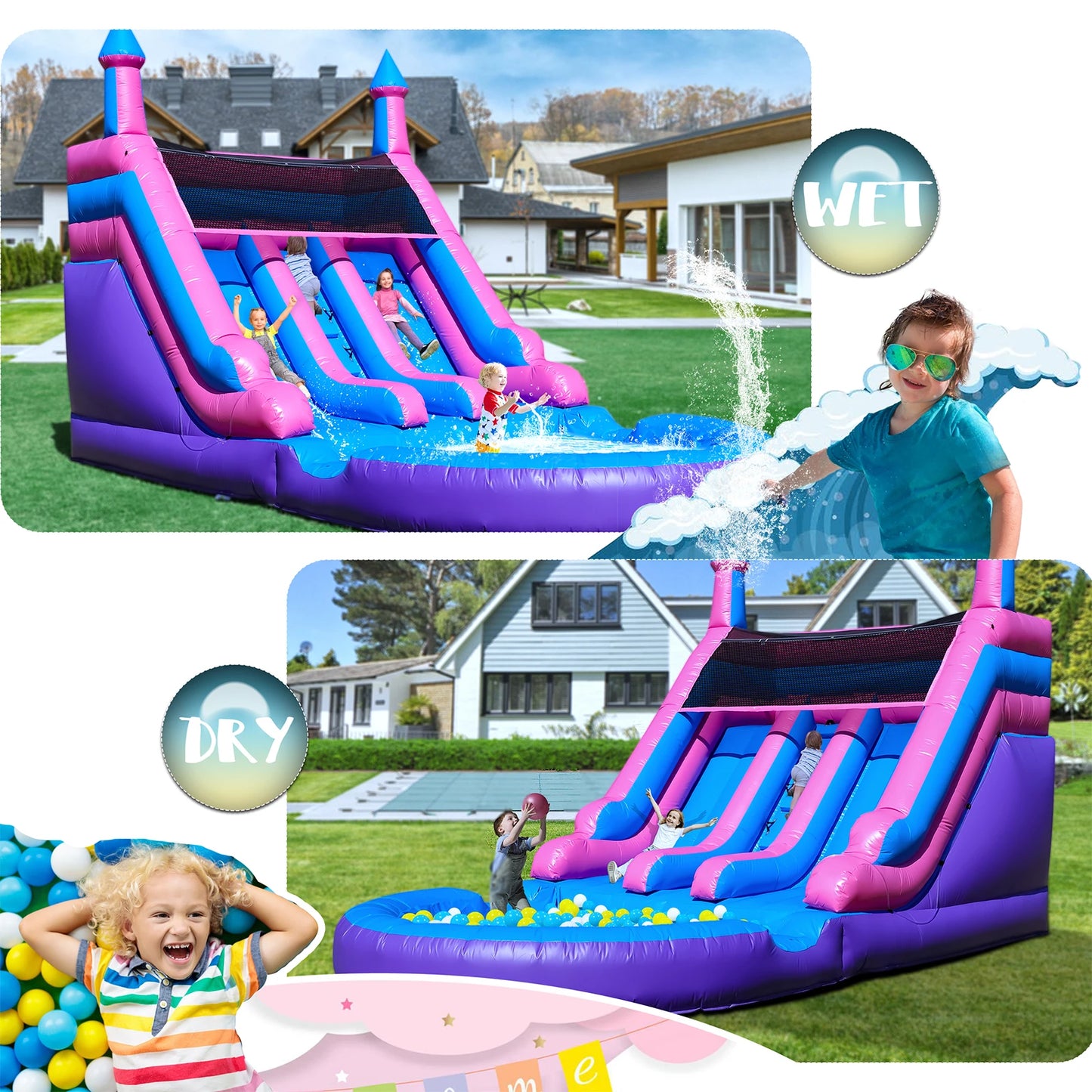 6.4m Commercial PVC Inflatable Double Water Slide Pool with Blower For Kids Commercial children's playground