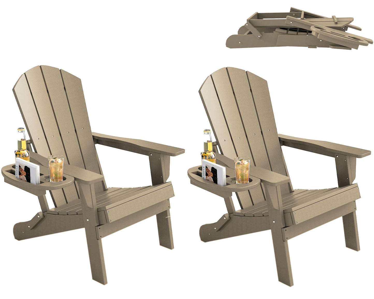 FOOWIN 1/2pcs Folding Adirondack Chair Weather Resistant HDPE Plastic Cup Holder Outdoor Patio Garden Fire Pit Deck Lawn