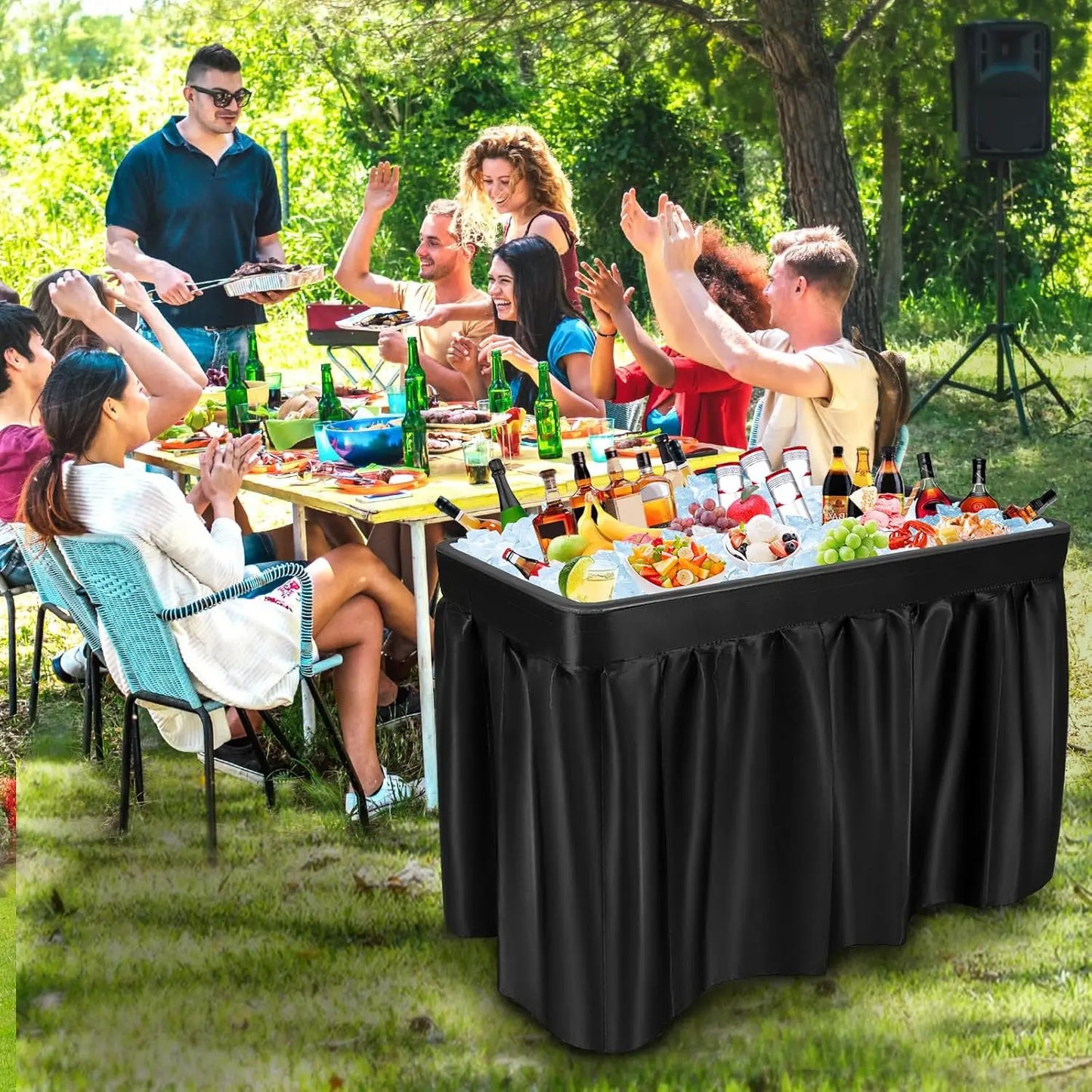 Folding Ice Cooler Table With Skirt And Drain Hose