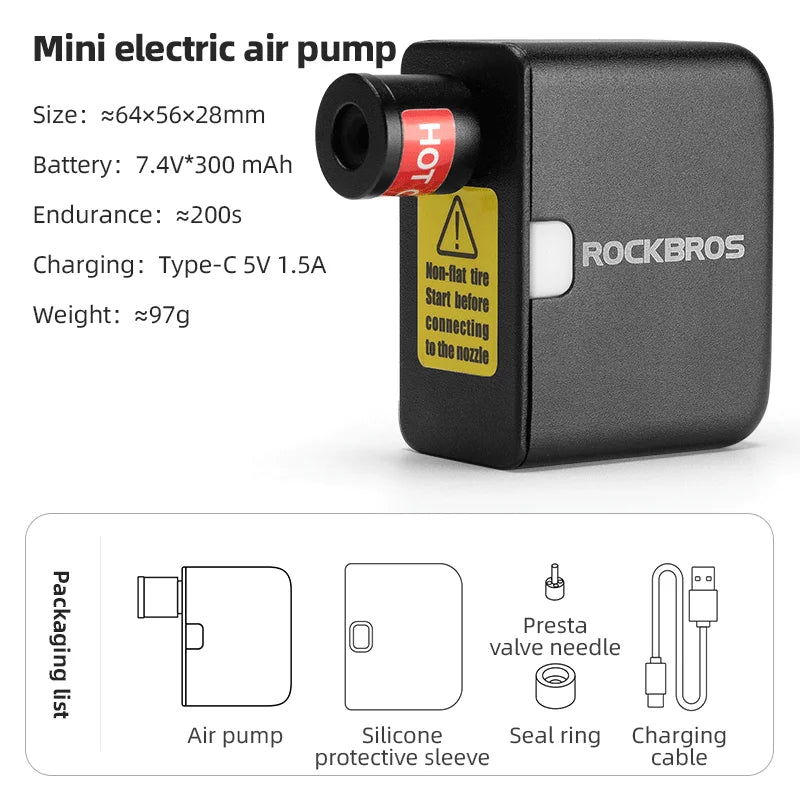 ROCKBROS Mini Portable High-Pressure Electric Air Pump For Bikes