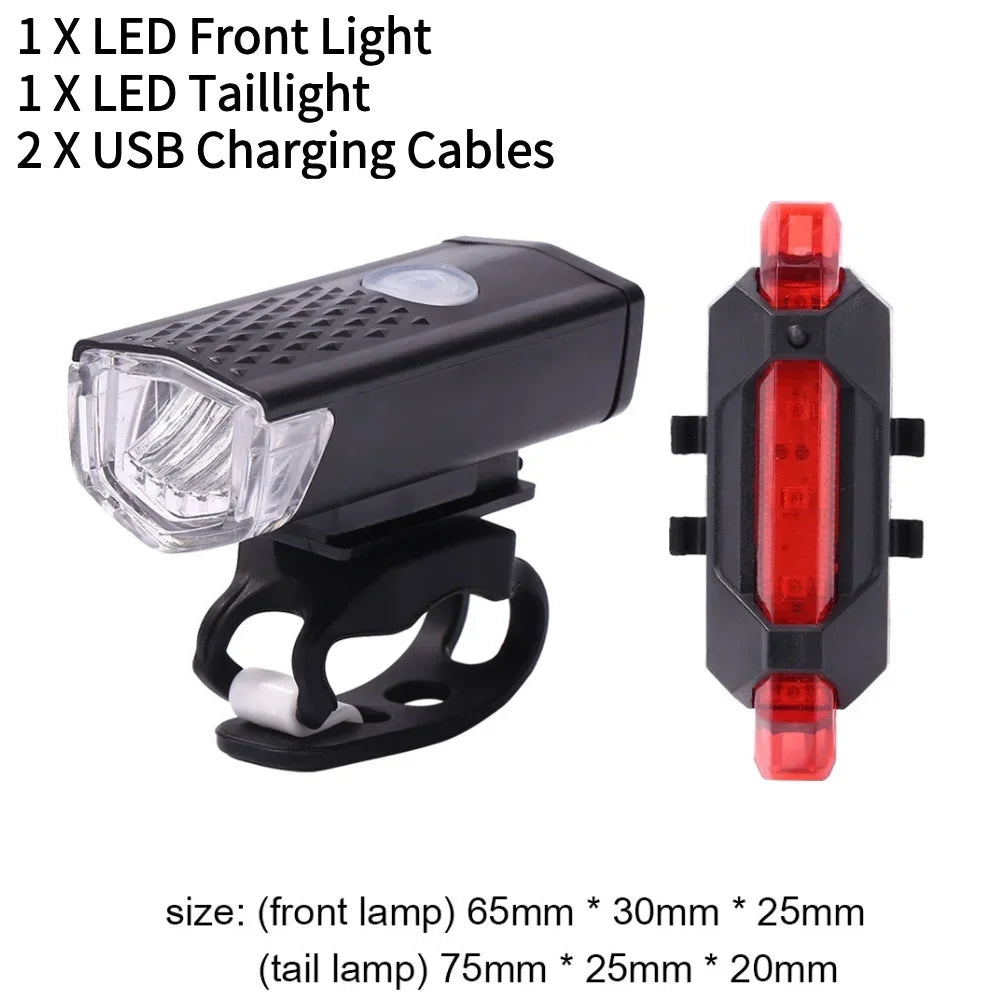 Bicycle Front & Rear Light Set Bicycle Head Light IPX4 Waterproof Bike LED Flashlight USB Rechargeable Cycling Accessories