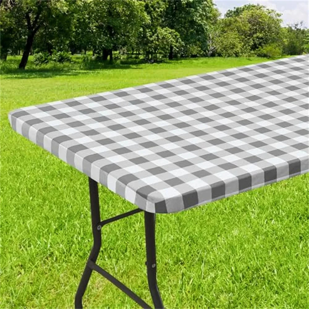 Kitinjoy Rectangle Table Cover Elastic Waterproof Table Cover Fitted Vinyl Tablecloth For Home Party Camping Table Cloth Outdoor