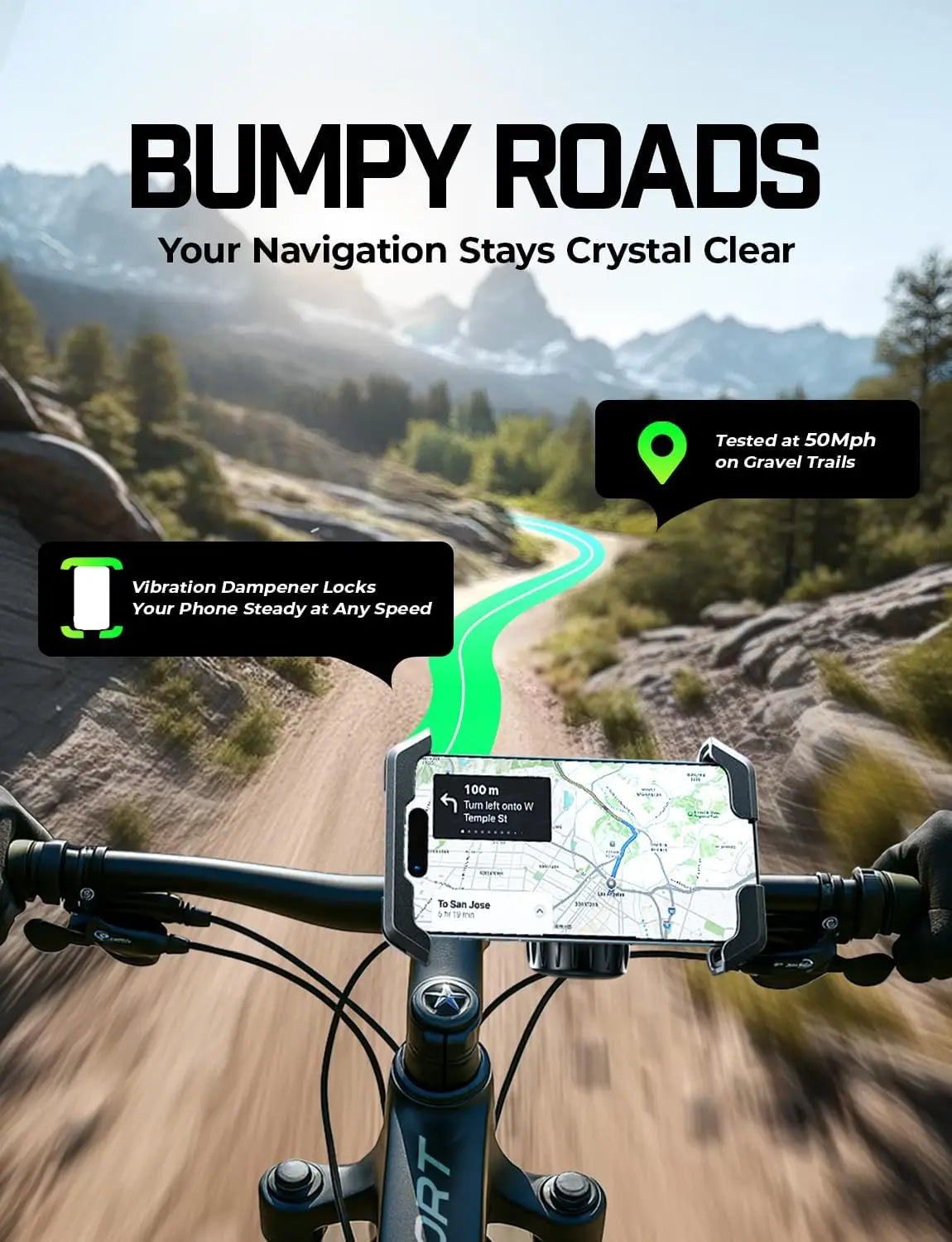 Anti-Vibration Motorcycle Bicycle Phone Mount Holder for iPhone Samsung Google Pixel Scooter Ebike Accessories Black