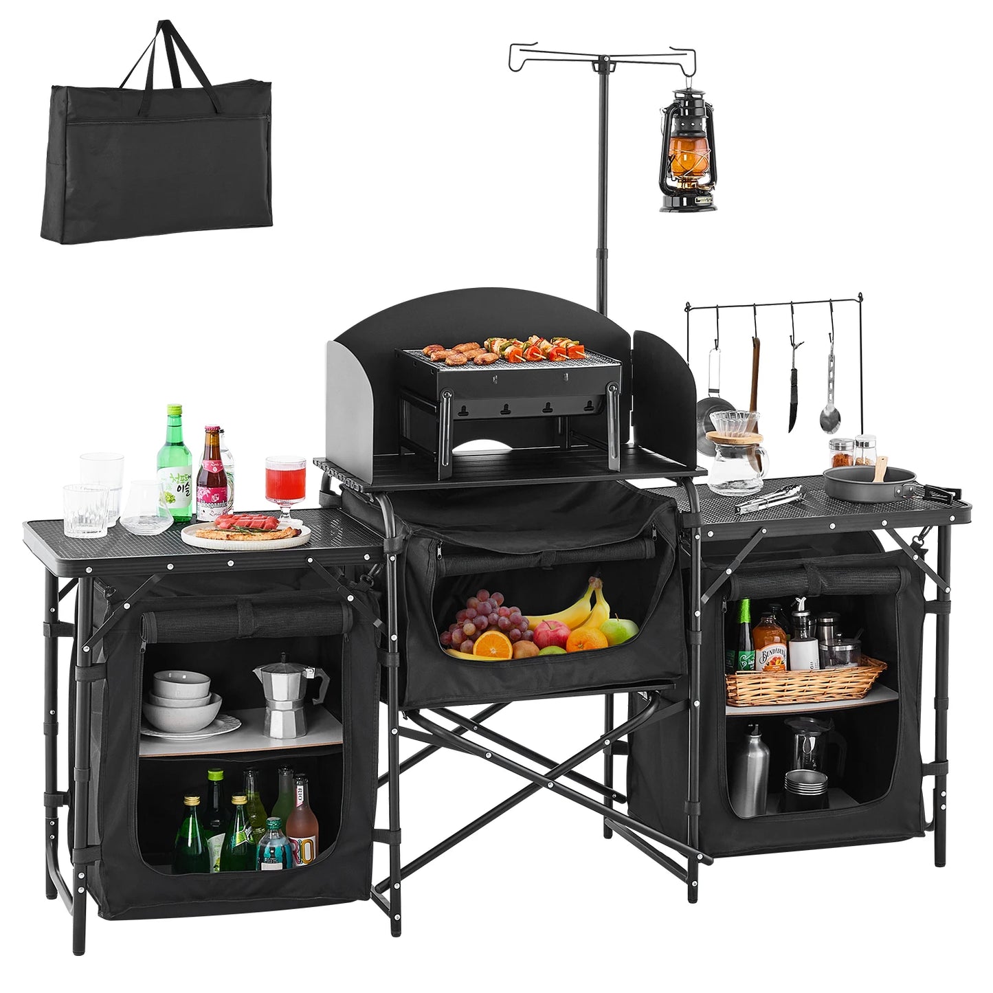 Camping Kitchen Table Aluminum Portable Cook Station With Storage