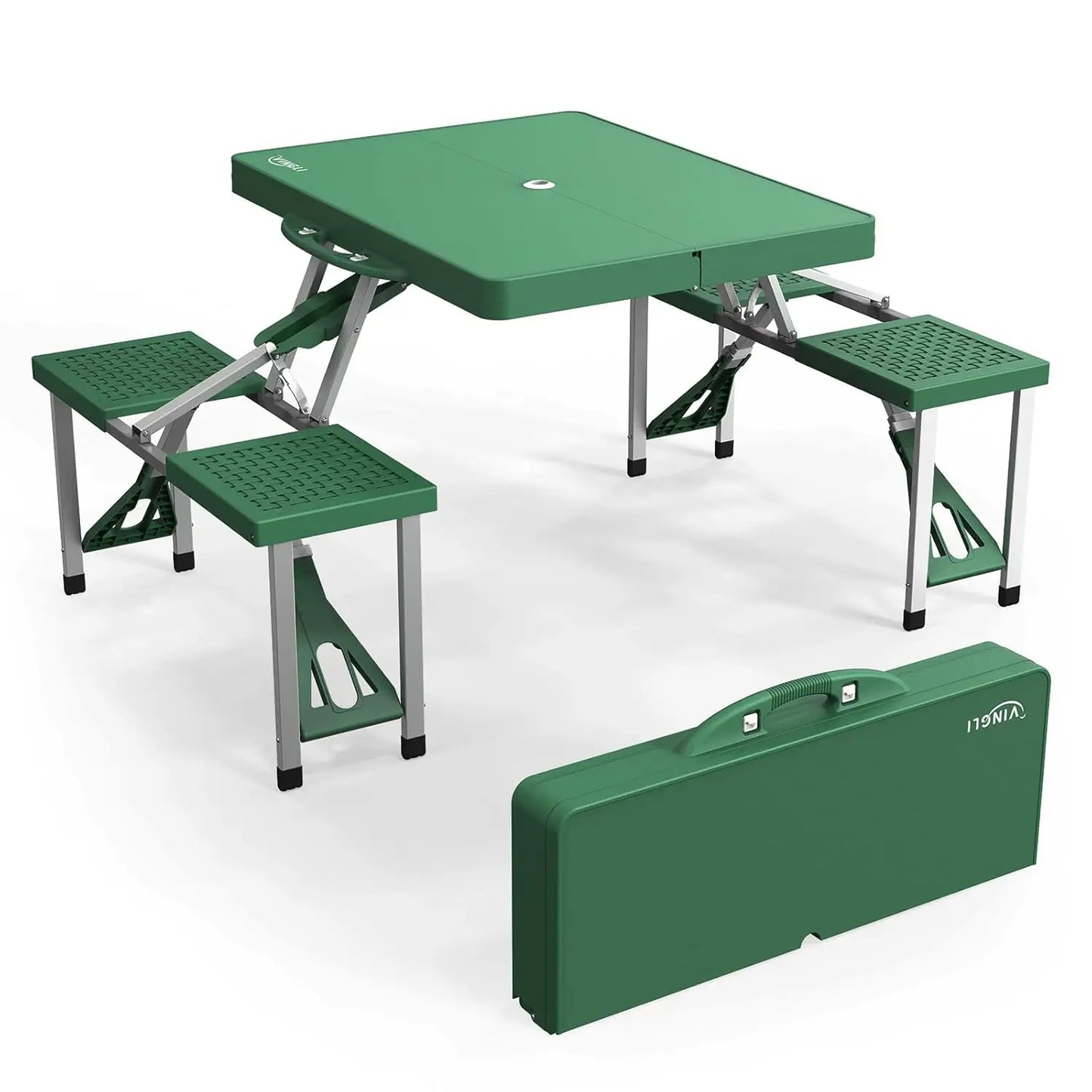 Aluminum Camping Picnic Table Set With Seats And Umbrella Hole