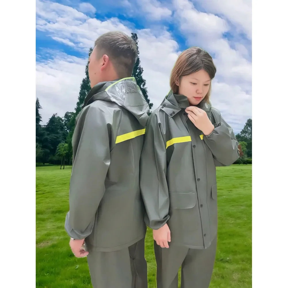 Thickened Hooded Rain Jacket And Pants Reflective Rainsuit For Men And Women, Back To School Supplies Insulation, Galentines, P