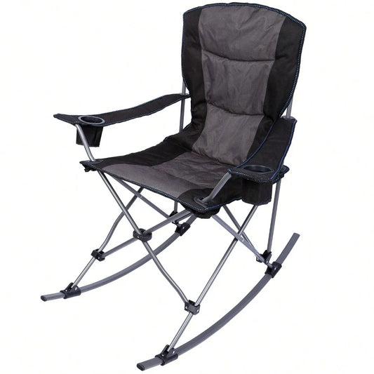 Folding Outdoor Rocking Chair Heavy Duty 300lbs Support Camping Chair with Cup Holder Carry Bag