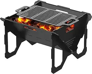20 inch Fire Pit, Outdoor Portable Firepit with BBQ Tray, Detachable Camping Steel Fire Pits for Backyard, Patio, Picnic, Bonfir