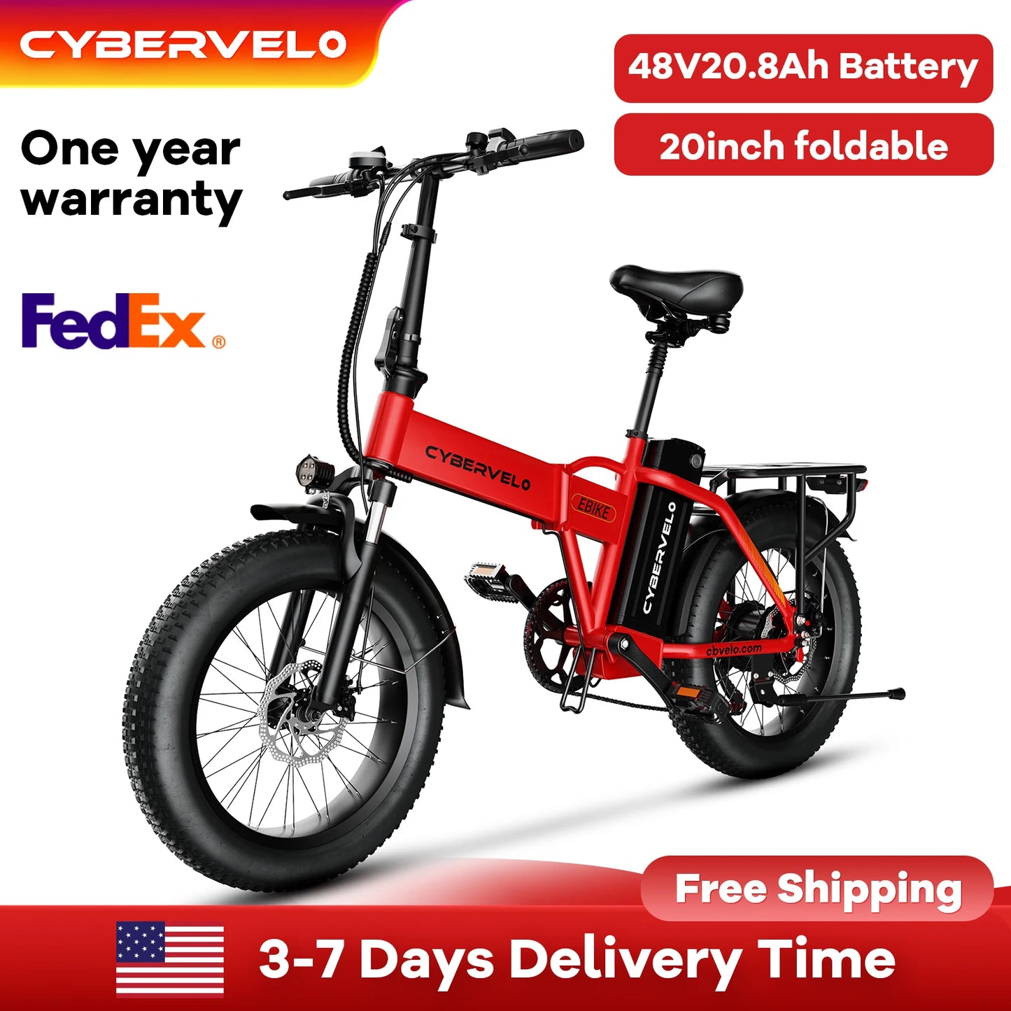 1000W Peak Electric Bike for Adults Cybervelo EK4 EK5 Foldable 28+MPH 80Miles Removable Battery Fat Tire Off-road E-bike