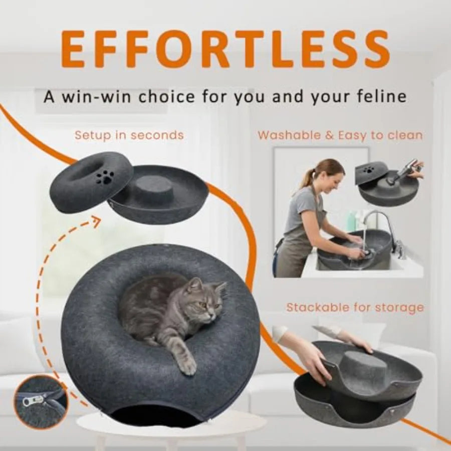 Peekaboo Cat Tunnel with Cute Paw Window Large Indoor Donut Cat Cave for Play Nap Random Zipper Color White/Charcoal Gray Scrat