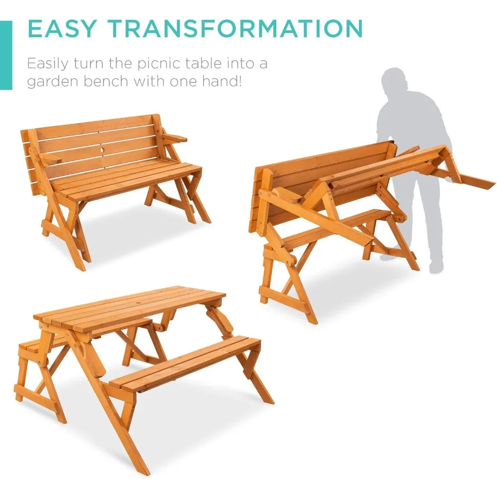 Best Choice Products 2-In-1 Outdoor Wooden Picnic Table Bench