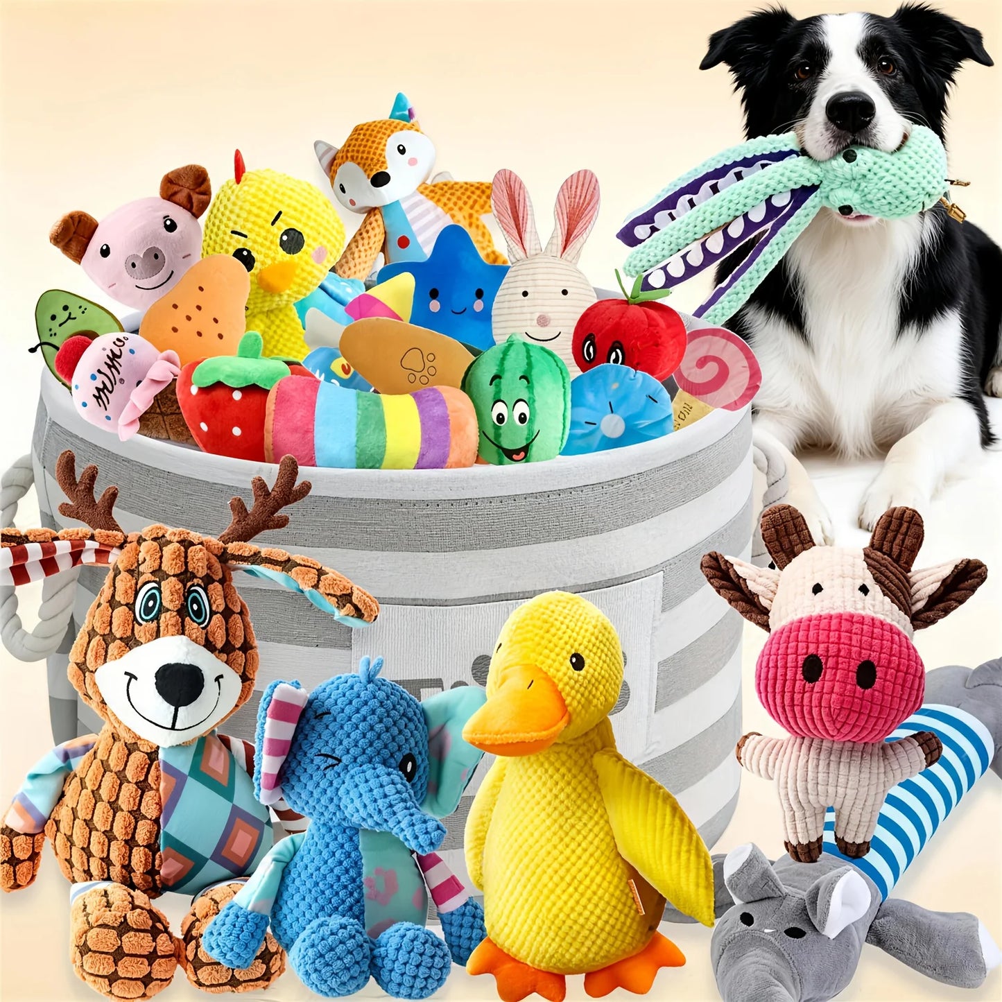 5/6pcs Magical Cute Animal-Shaped Pet Chew Squeaky Toys, Plush & Rope Interactive Dog Toys, Safe Durable Teething & Teeth Cleaning, Anxiety Relief Companion Toys for Small & Medium Dogs