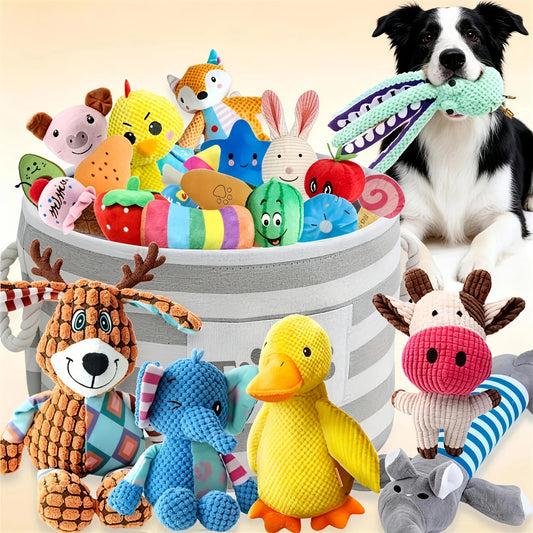 5/6pcs Magical Cute Animal-Shaped Pet Chew Squeaky Toys, Plush & Rope Interactive Dog Toys, Safe Durable Teething & Teeth Cleaning, Anxiety Relief Companion Toys for Small & Medium Dogs