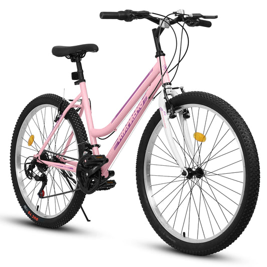 Ecarpat Womens Girls 24 26 Inch Mountain Bike, 21 Speed Outdoor Cycling Bike, Womens' Bicycles V-Brake High Carbon Steel Frame