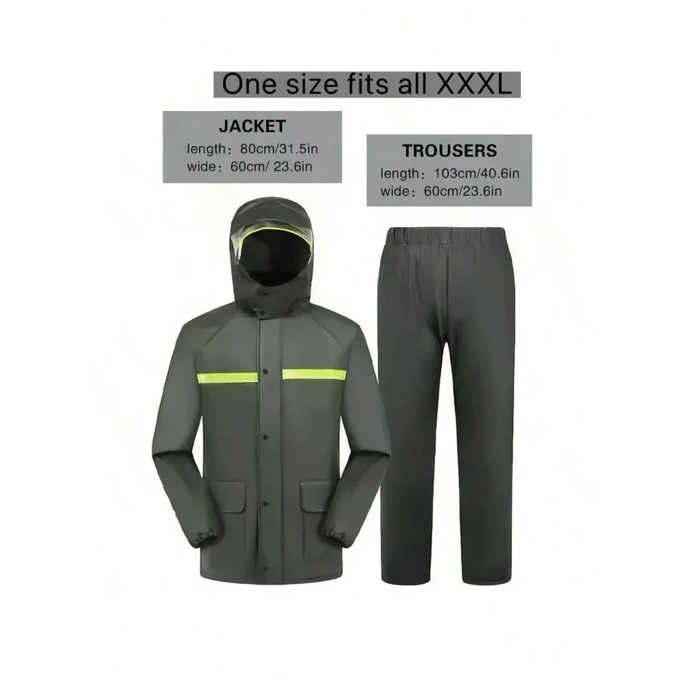 Thickened Hooded Rain Jacket And Pants Reflective Rainsuit For Men And Women, Back To School Supplies Insulation, Galentines, P
