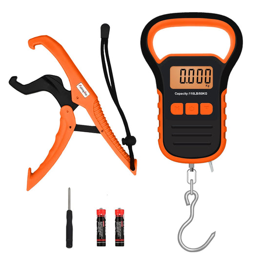 Digital Fish Weight Luggage Scale with Fish Lip Clip, Backlit LCD Display 110lb/50kg Electronic Balance Digital Fishing Rod Hook