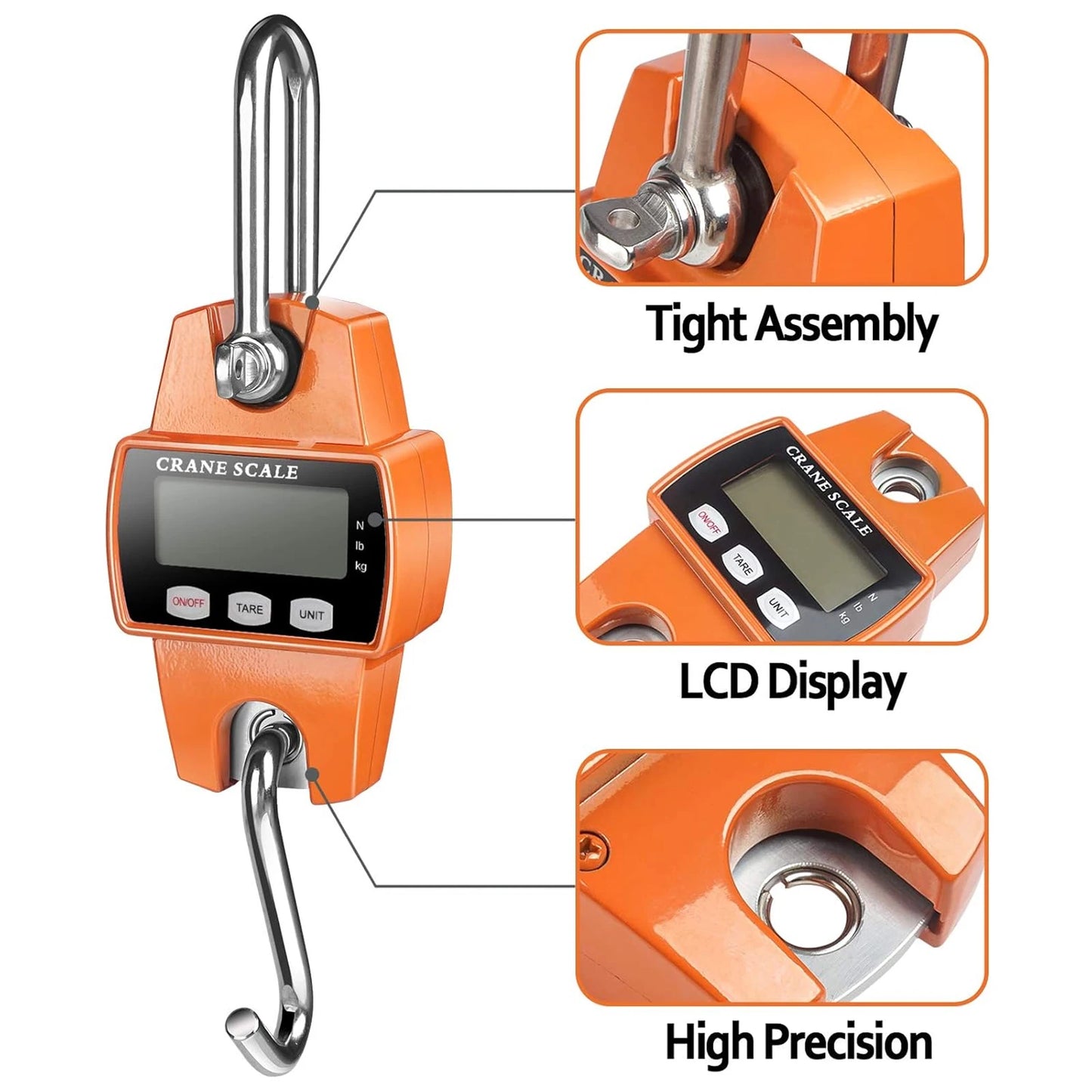 660lb Digital Hanging Scale with Cast Aluminum Case Handheld 300Kg Mini Crane Scale with Hooks for Farm Hunting Fishing Outdoor