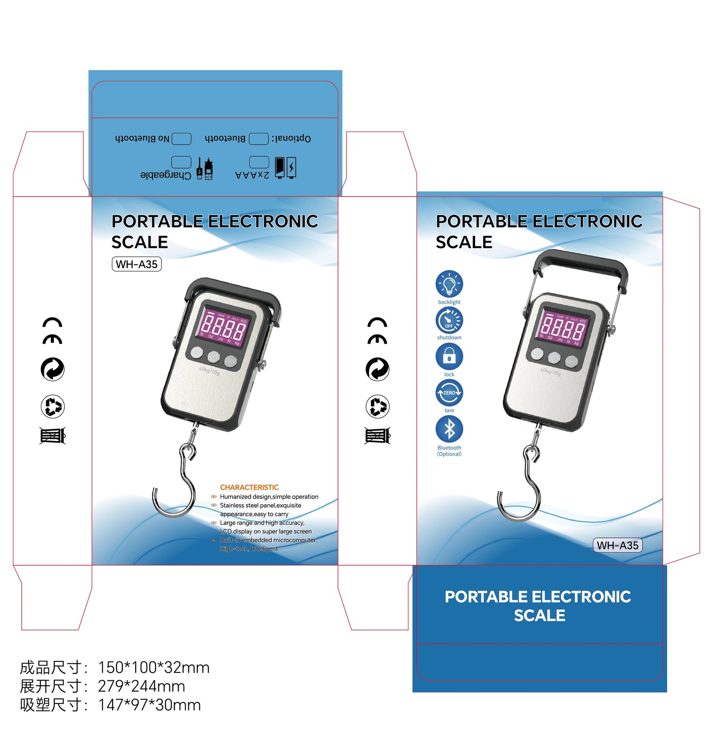60Kg 10g LCD Digital Display Portable Hanging Scale Luggage Fishing Travelling Electronic Weighing Scale Kitchen Weighing Tools