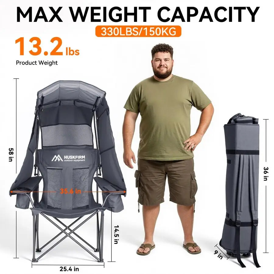 Chair with Canopy Shade Folding Beach Chair with UPF 50 Sun Shade, Cup Holder, Side Pocket, Portable Sports Chair for Adults Su