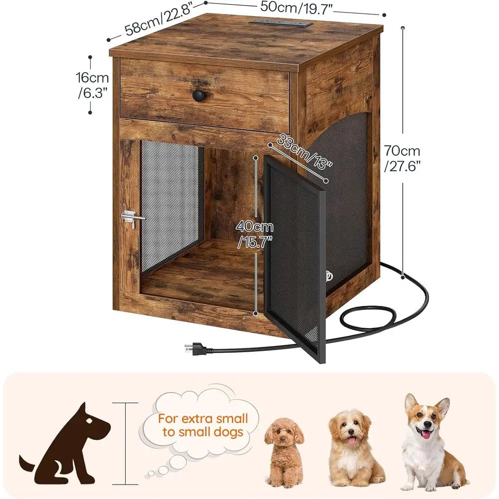 Dog Crate urniture, Dog Kennel with Der and Charging Station, Indoor Decorative Puppy House, Wooden Pet Crate End Table or Small