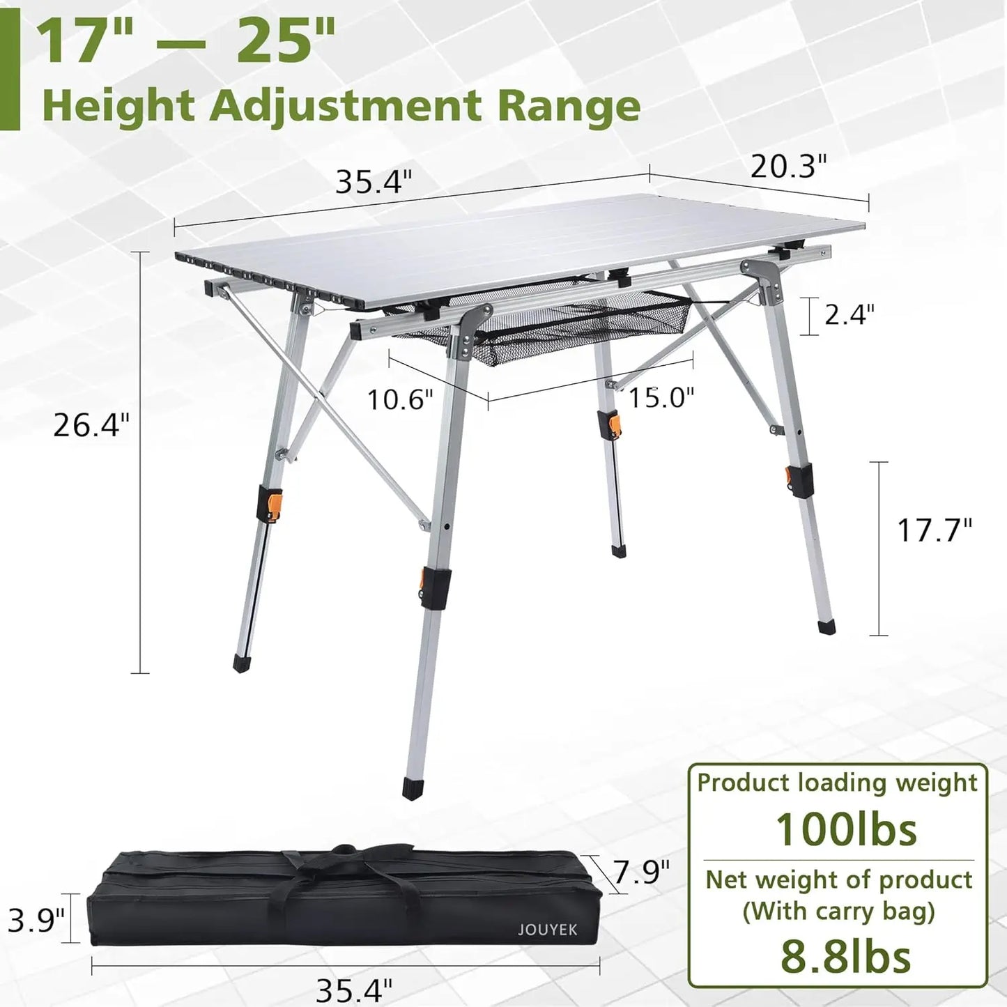 Adjustable Height Folding Camping Table, Lightweight Aluminum with Carrying Bag for Outdoor Cooking and Picnics