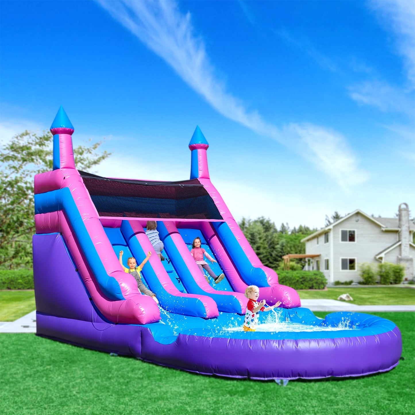 6.4m Commercial PVC Inflatable Double Water Slide Pool with Blower For Kids Commercial children's playground
