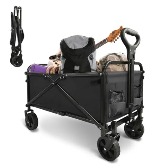 Collapsible Foldable Wagon Beach Cart Large Capacity Heavy Duty Folding Wagon Portable for Outdoor Sports Shopping Camping Blac