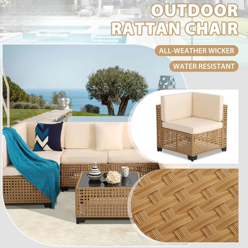 -Piece PE Rattan Outdoor Sectional Sofa, All-Weather Wicker Patio Conversation Set with Cushions & Coffee Table Gar