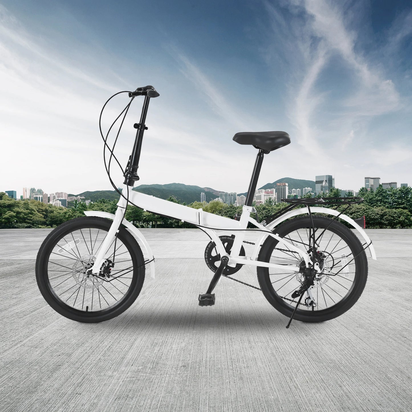20’’ Foldable Bicycle Mountain Bike with 7 Speed Gears Wheels Easy Folding City Bicycle Adjustable Height for Exercising